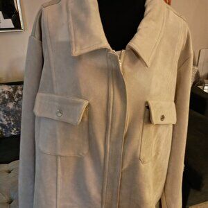 MAGSCHIONI WOMAN PLUS SIZED FAUX SUEDE KHAKI/CREAM ZIP UP JACKET NWT